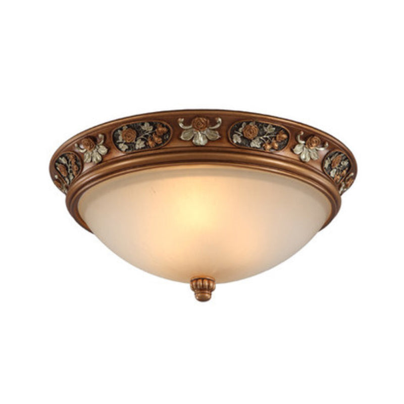 Country Style Domed Ceiling Light White Glass Flush Mount Lighting Fixture