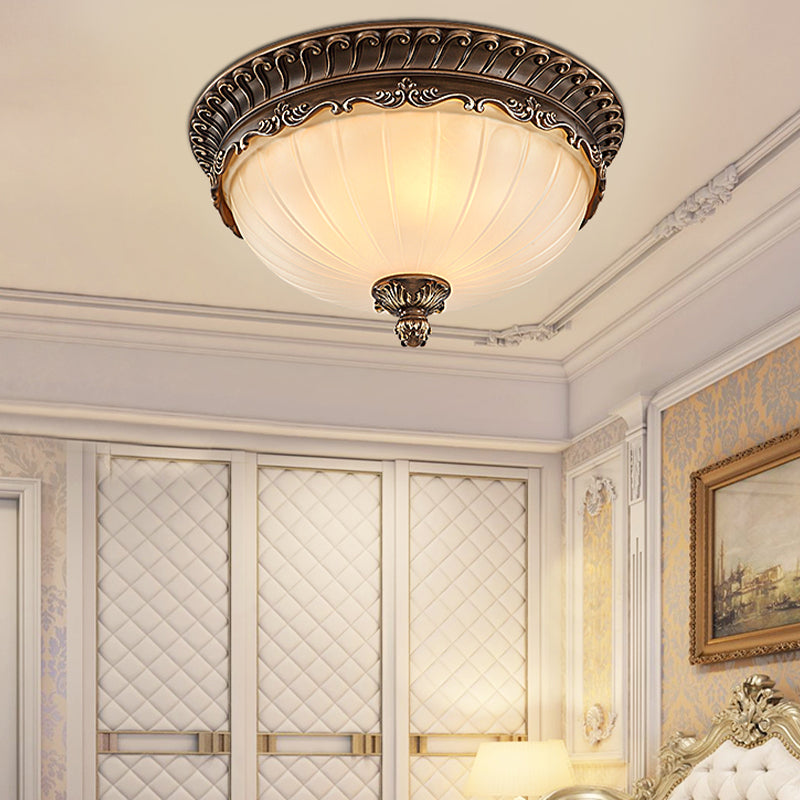Country Style Domed Ceiling Light White Glass Flush Mount Lighting Fixture