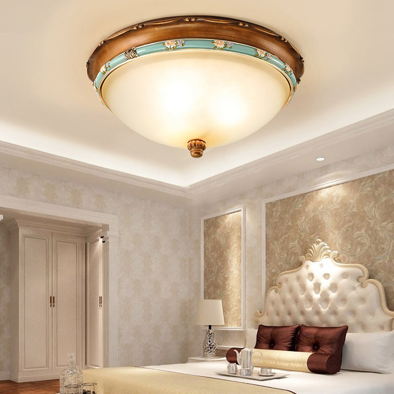 Country Style Domed Ceiling Light White Glass Flush Mount Lighting Fixture
