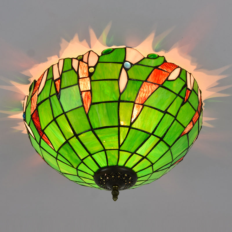 3 Lights Ceiling Fixture Tiffany Style Glass Flush Mount Lamp
