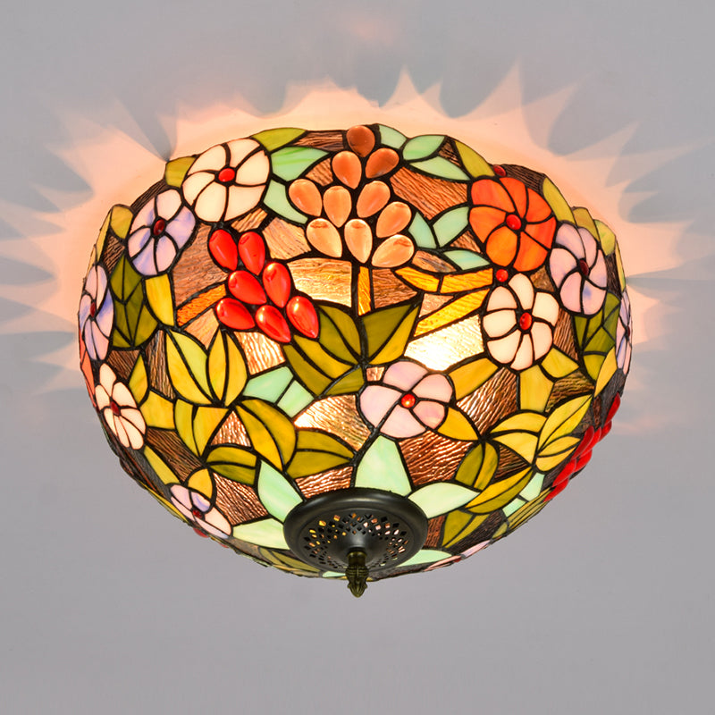 3 Lights Ceiling Fixture Tiffany Style Glass Flush Mount Lamp