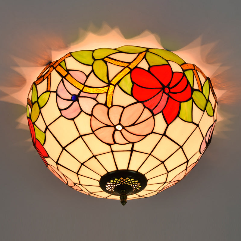 3 Lights Ceiling Fixture Tiffany Style Glass Flush Mount Lamp