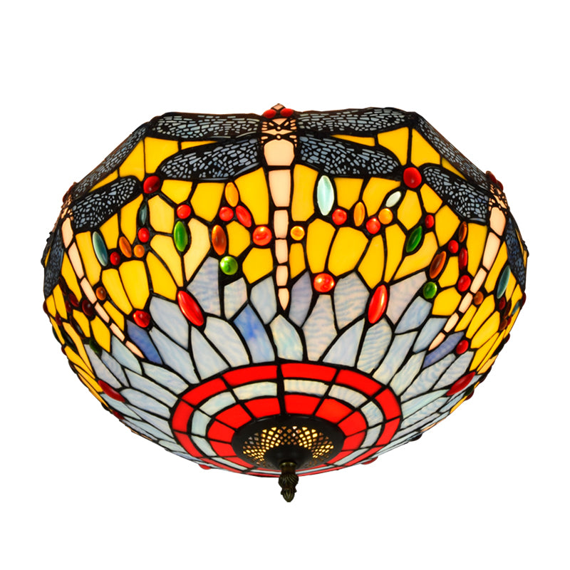 3 Lights Ceiling Fixture Tiffany Style Glass Flush Mount Lamp