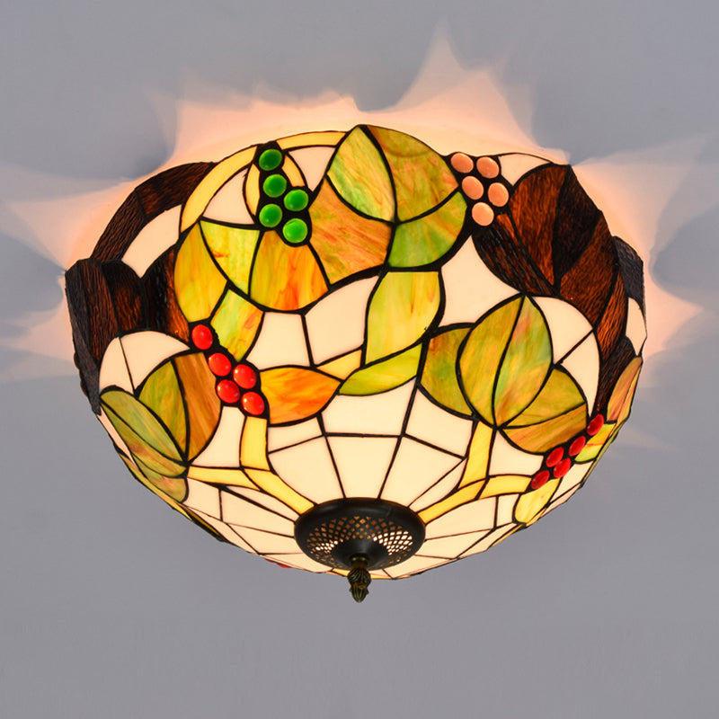 3 Lights Ceiling Fixture Tiffany Style Glass Flush Mount Lamp