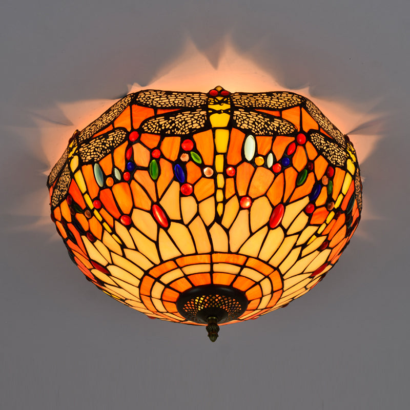 3 Lights Ceiling Fixture Tiffany Style Glass Flush Mount Lamp