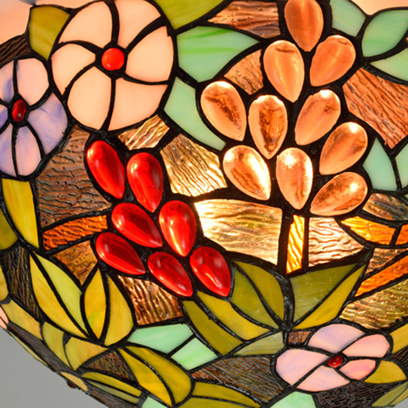 3 Lights Ceiling Fixture Tiffany Style Glass Flush Mount Lamp