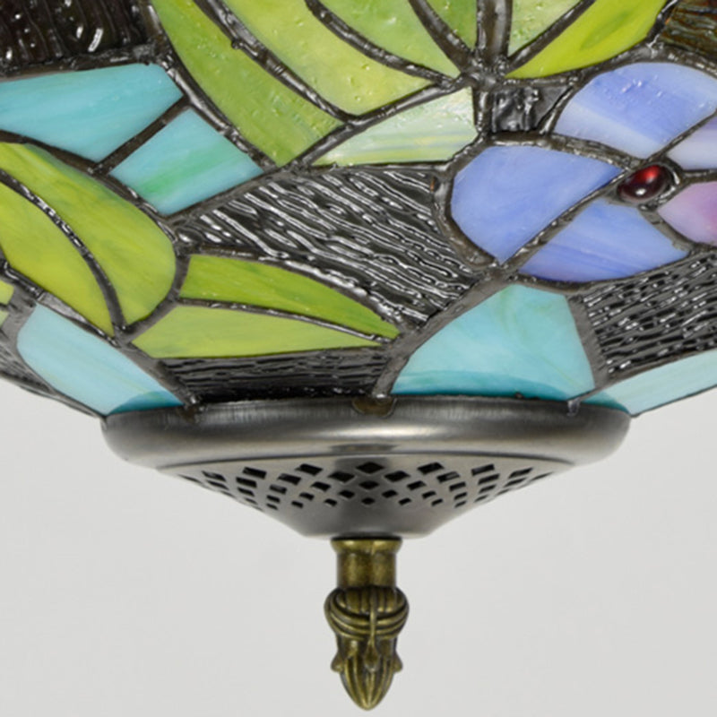 3 Lights Ceiling Fixture Tiffany Style Glass Flush Mount Lamp