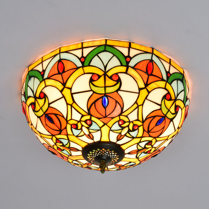 3 Lights Ceiling Fixture Tiffany Style Glass Flush Mount Lamp