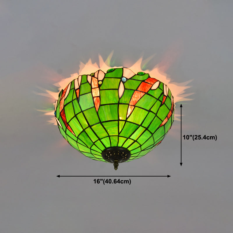 3 Lights Ceiling Fixture Tiffany Style Glass Flush Mount Lamp