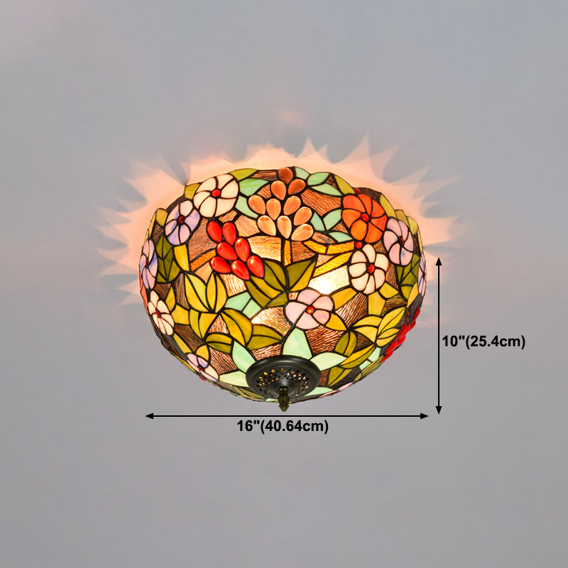 3 Lights Ceiling Fixture Tiffany Style Glass Flush Mount Lamp