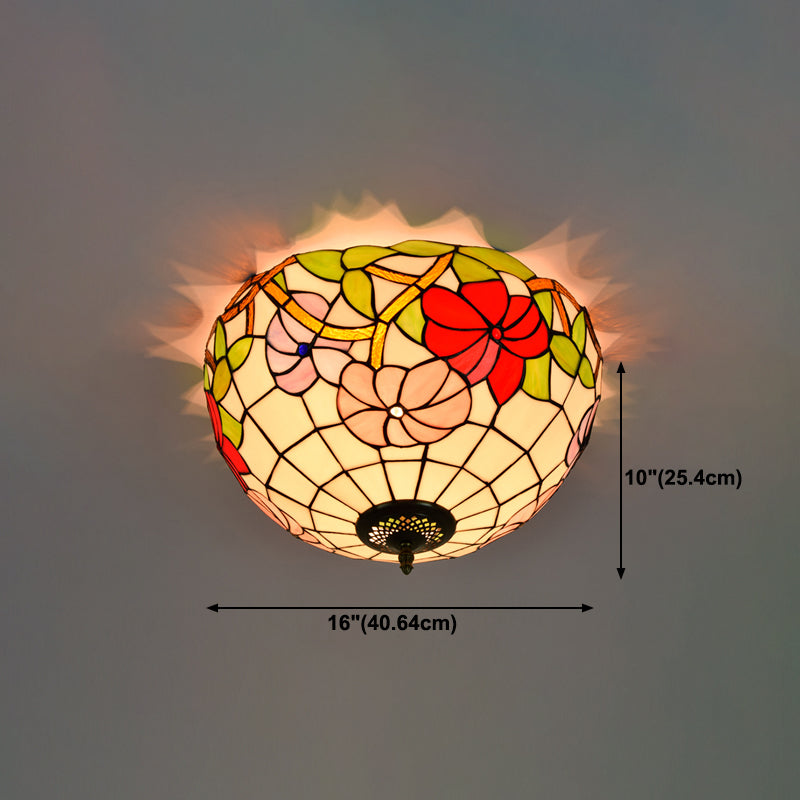 3 Lights Ceiling Fixture Tiffany Style Glass Flush Mount Lamp
