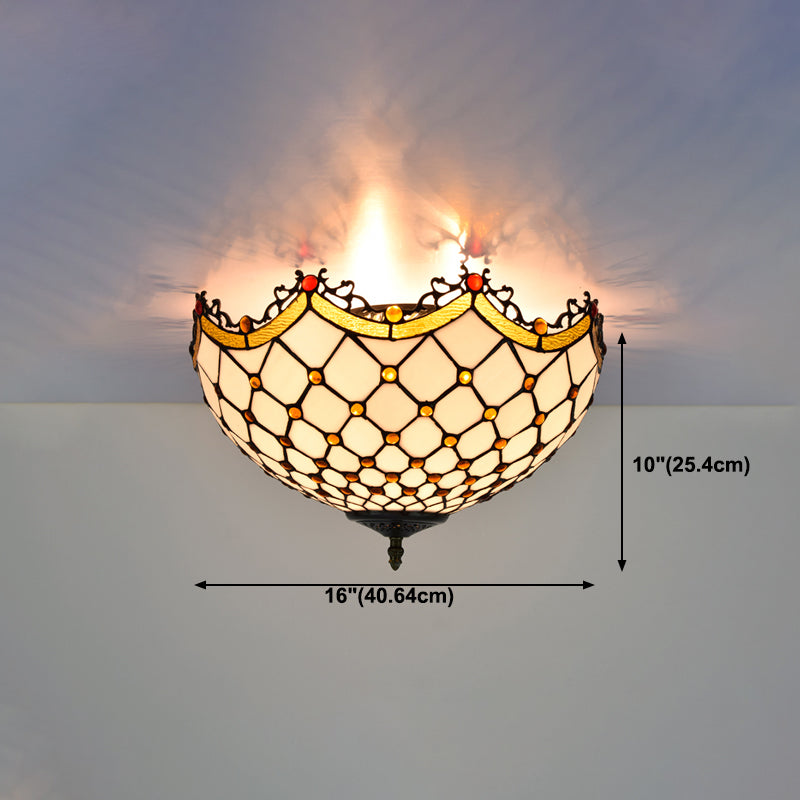 3 Lights Ceiling Fixture Tiffany Style Glass Flush Mount Lamp