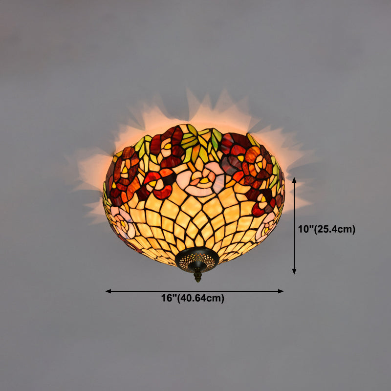3 Lights Ceiling Fixture Tiffany Style Glass Flush Mount Lamp