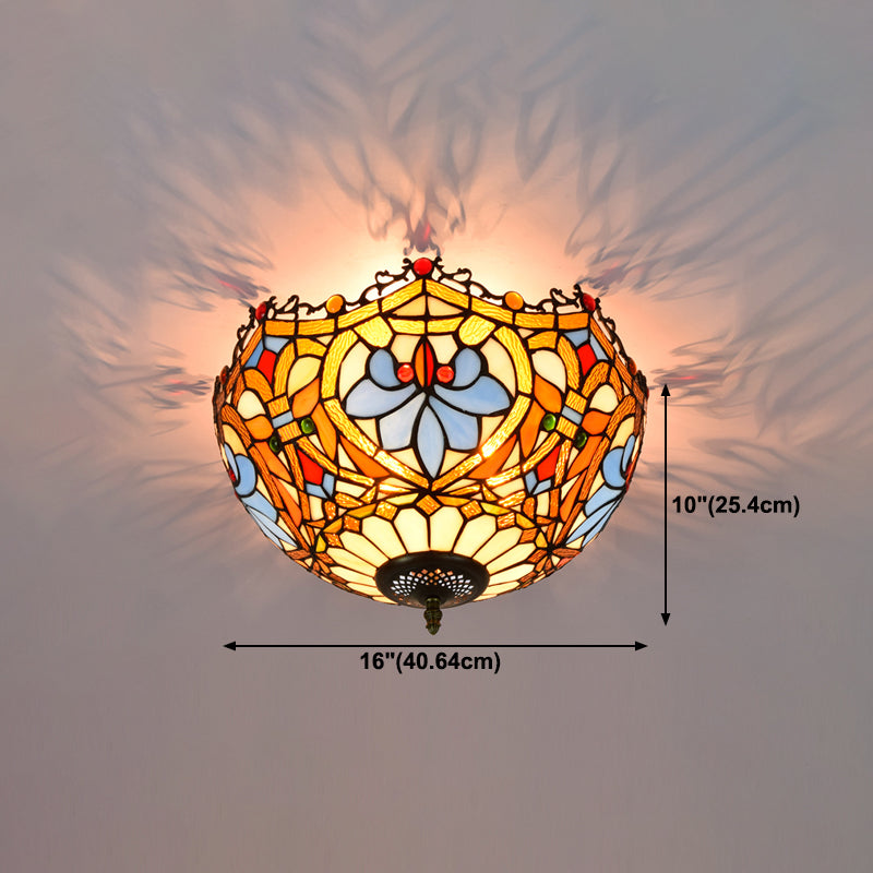 3 Lights Ceiling Fixture Tiffany Style Glass Flush Mount Lamp