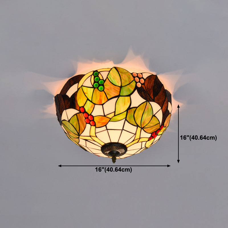 3 Lights Ceiling Fixture Tiffany Style Glass Flush Mount Lamp