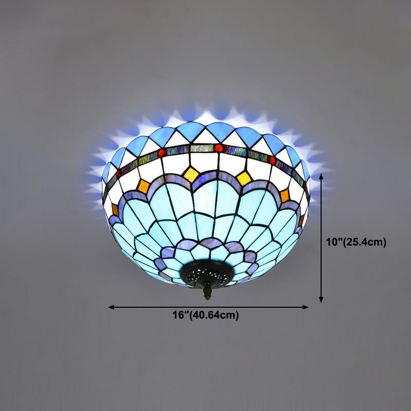 3 Lights Ceiling Fixture Tiffany Style Glass Flush Mount Lamp