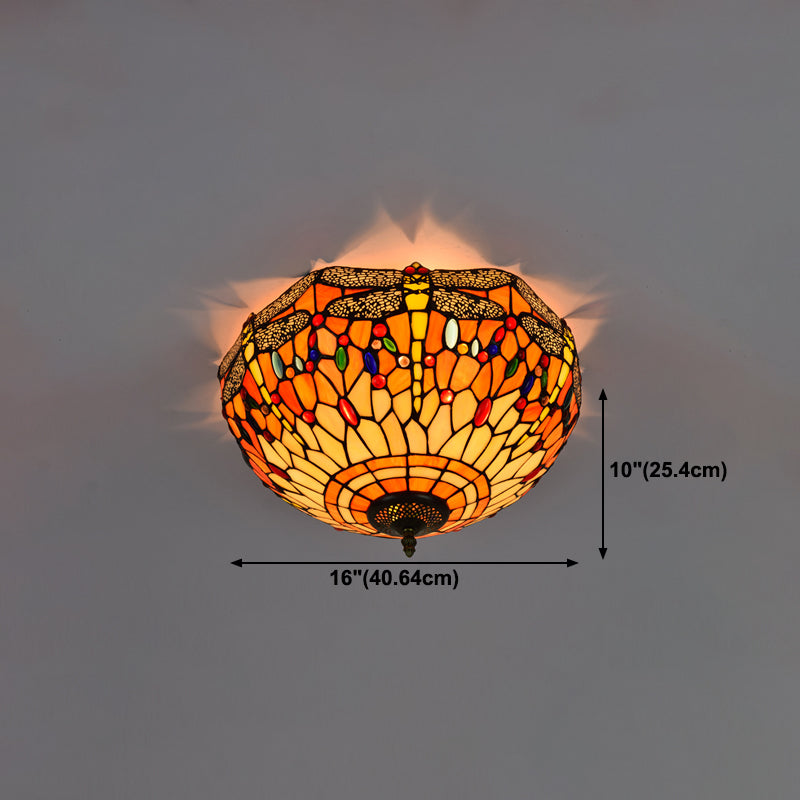 3 Lights Ceiling Fixture Tiffany Style Glass Flush Mount Lamp