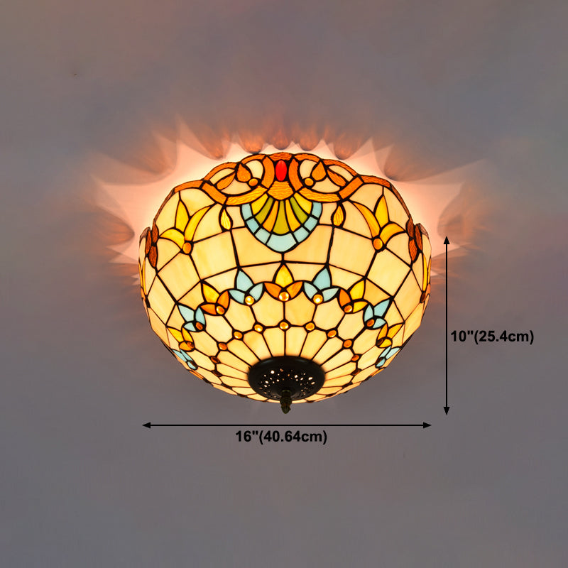 3 Lights Ceiling Fixture Tiffany Style Glass Flush Mount Lamp