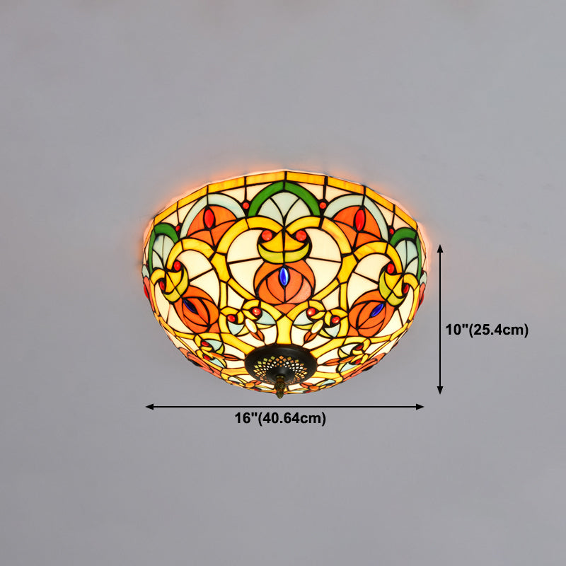 3 Lights Ceiling Fixture Tiffany Style Glass Flush Mount Lamp