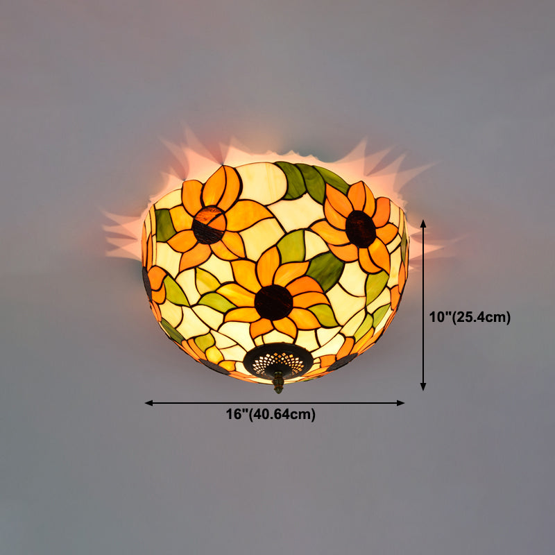 3 Lights Ceiling Fixture Tiffany Style Glass Flush Mount Lamp