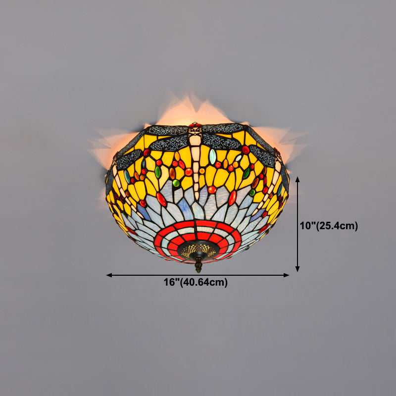 3 Lights Ceiling Fixture Tiffany Style Glass Flush Mount Lamp
