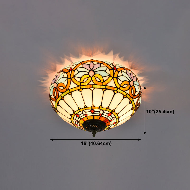 3 Lights Ceiling Fixture Tiffany Style Glass Flush Mount Lamp