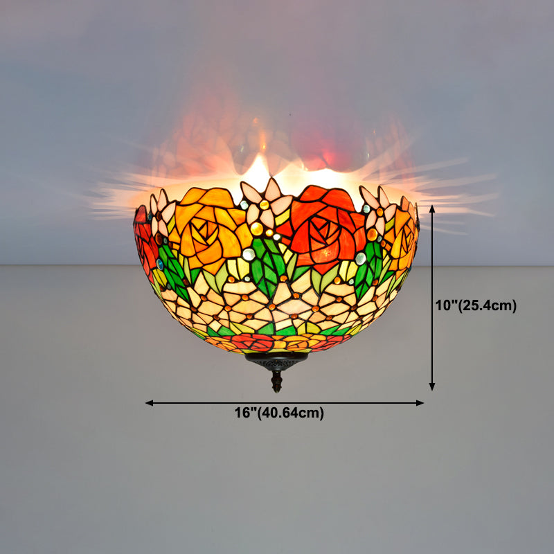 3 Lights Ceiling Fixture Tiffany Style Glass Flush Mount Lamp