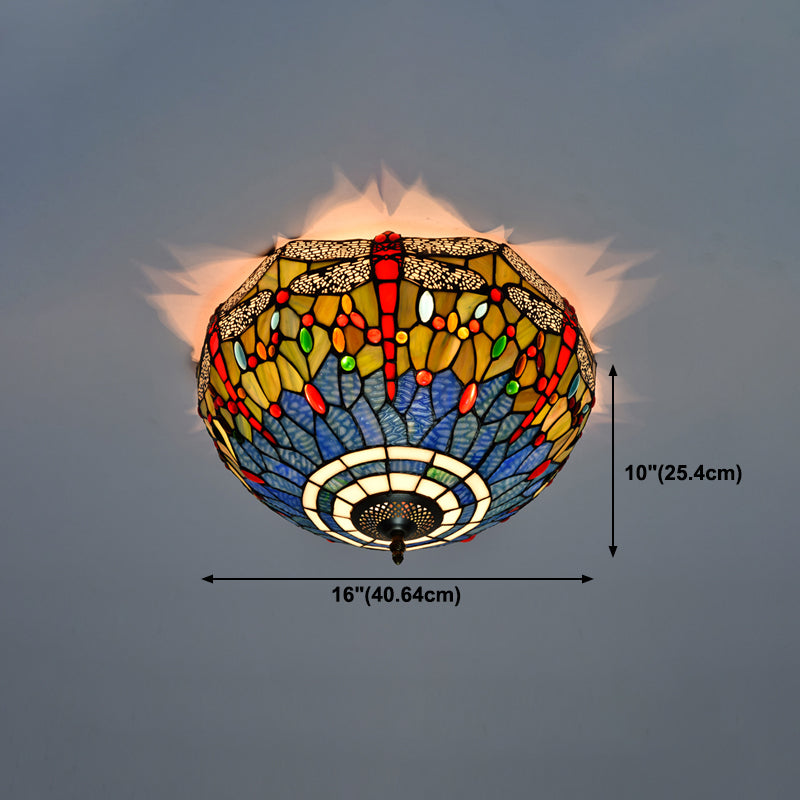 3 Lights Ceiling Fixture Tiffany Style Glass Flush Mount Lamp