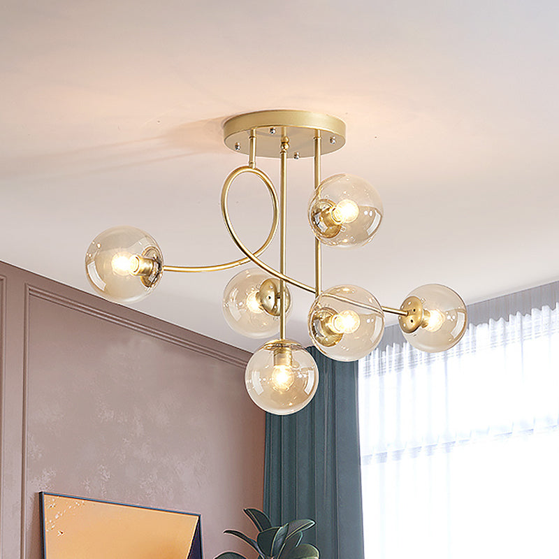 Modern 6 Heads Chandelier Lighting with Clear Glass Shade Brass Global Ceiling Hang Fixture