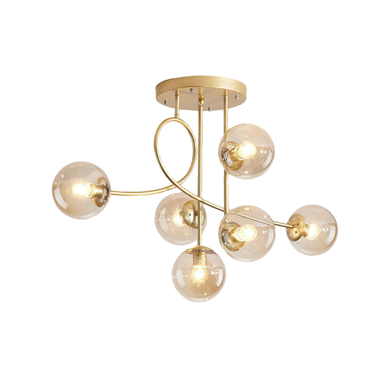 Modern 6 Heads Chandelier Lighting with Clear Glass Shade Brass Global Ceiling Hang Fixture