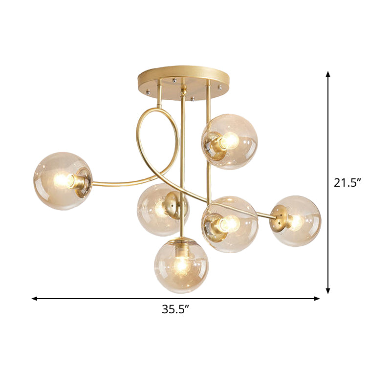 Modern 6 Heads Chandelier Lighting with Clear Glass Shade Brass Global Ceiling Hang Fixture