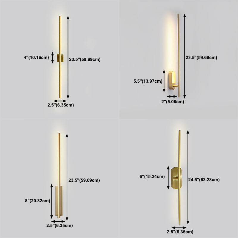 Metal Straight Shape Wall Light Modern LED Wall Sconce in Gold for Living Room