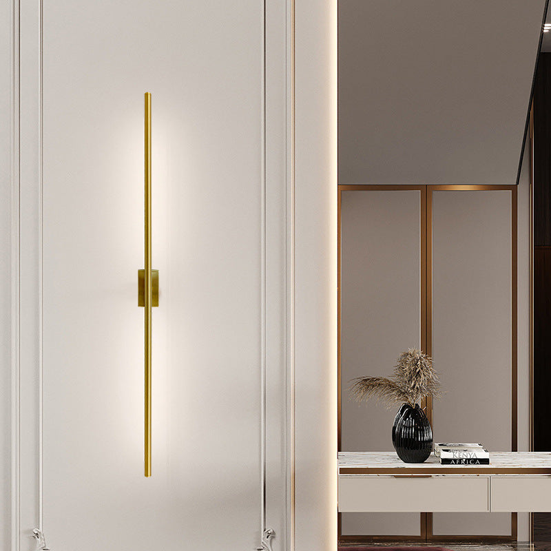 Metal Straight Shape Wall Light Modern LED Wall Sconce in Gold for Living Room
