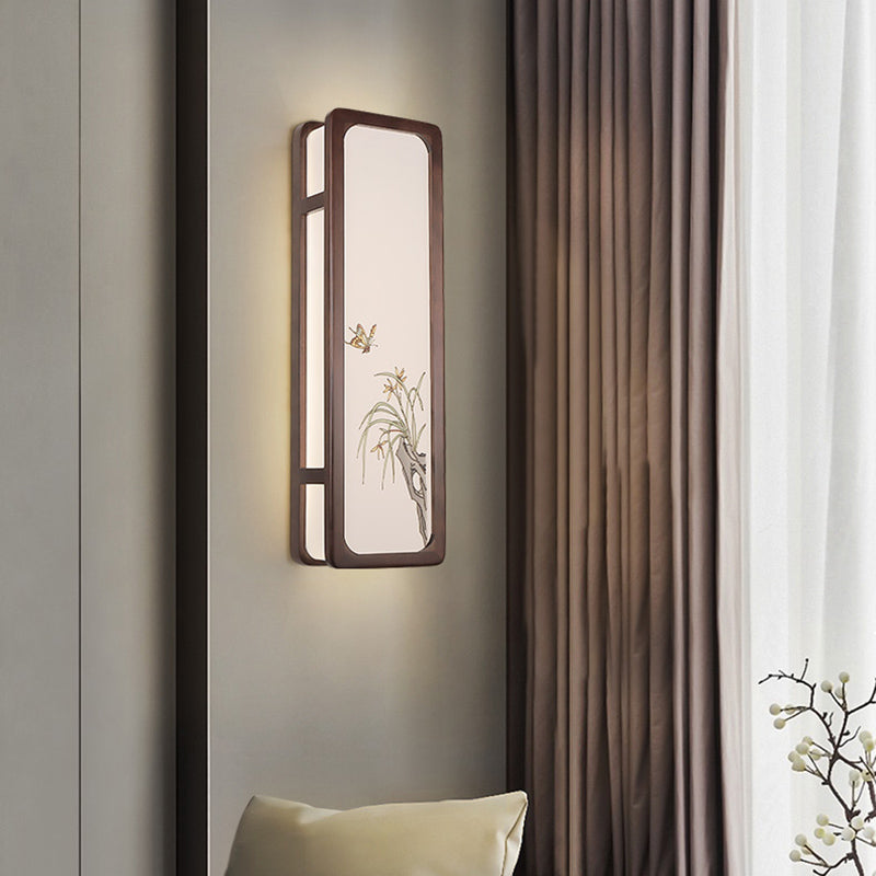 New Chinese Style Wooden Wall Light Cuboid LED Wall Lamp with Acrylic Shade for Bedroom