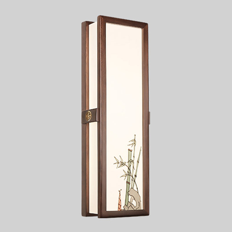 New Chinese Style Wooden Wall Light Cuboid LED Wall Lamp with Acrylic Shade for Bedroom