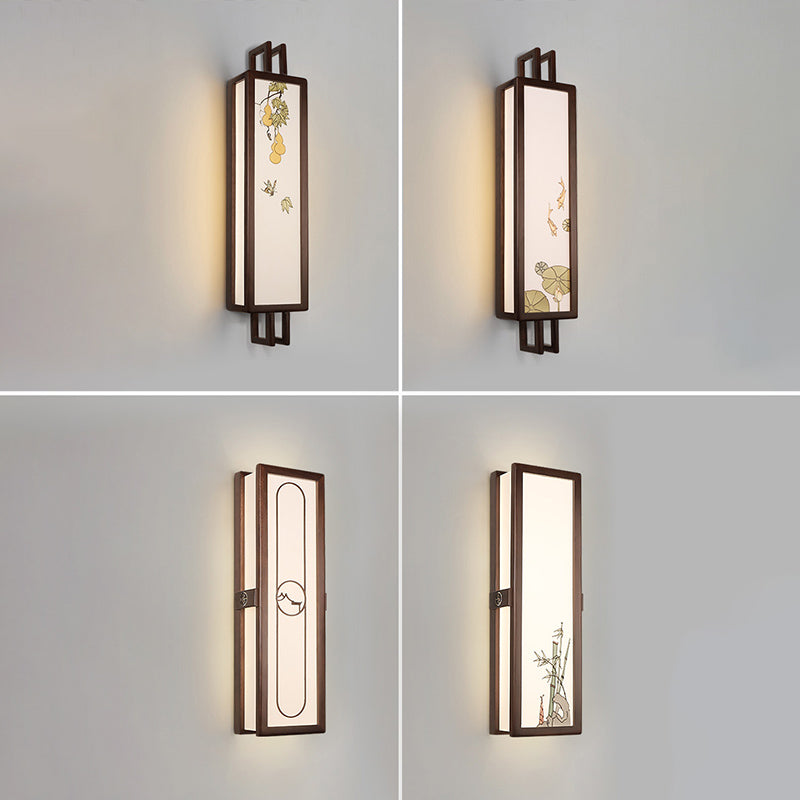 New Chinese Style Wooden Wall Light Cuboid LED Wall Lamp with Acrylic Shade for Bedroom