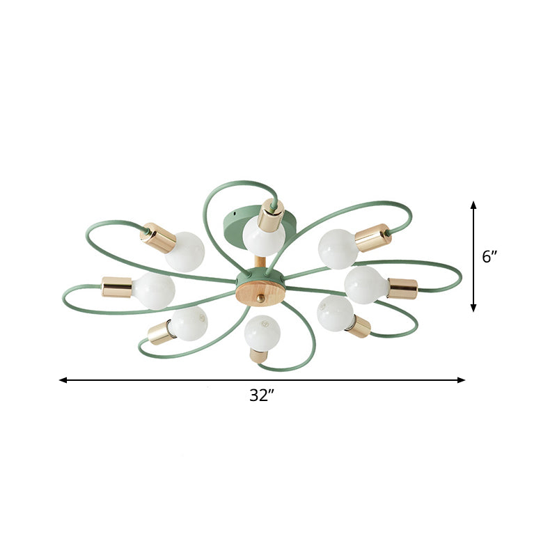 Grüne Blüte Flush Leuchte Makkaron 8 Lampenmetallische Halbdecke Flush Mount Lampe