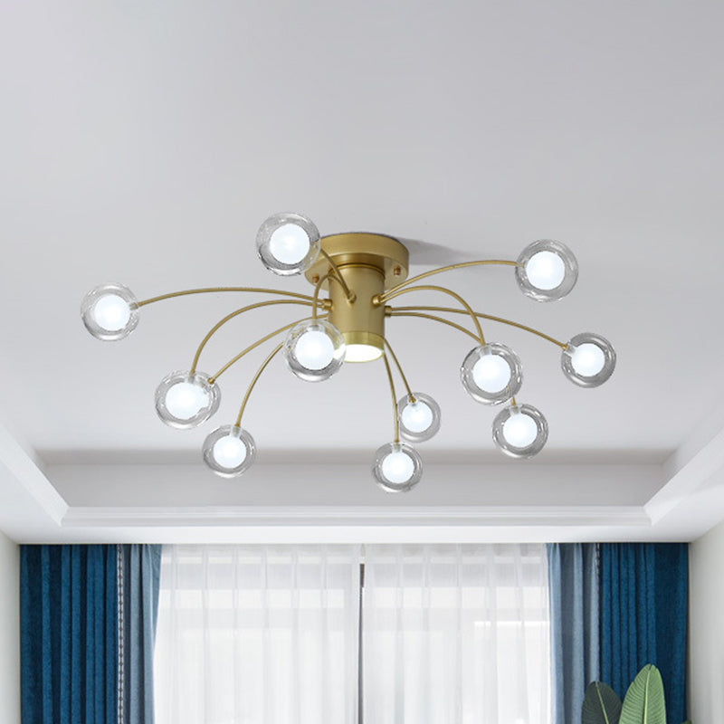 Bubble Flushmount Lighting Post Modern Clear Glass 13 Lights Brass Finish LED Flush Ceiling Lamp