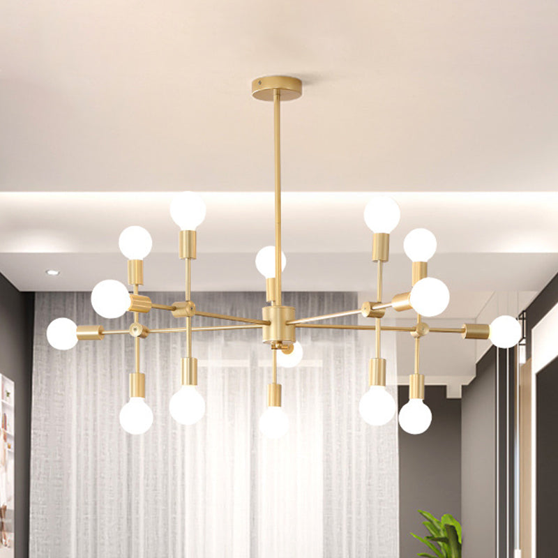 Sputnik Living Room Hanging Chandelier Opal Glass 9/12/15 Lights Modernist Hanging Lamp in Black/Gold