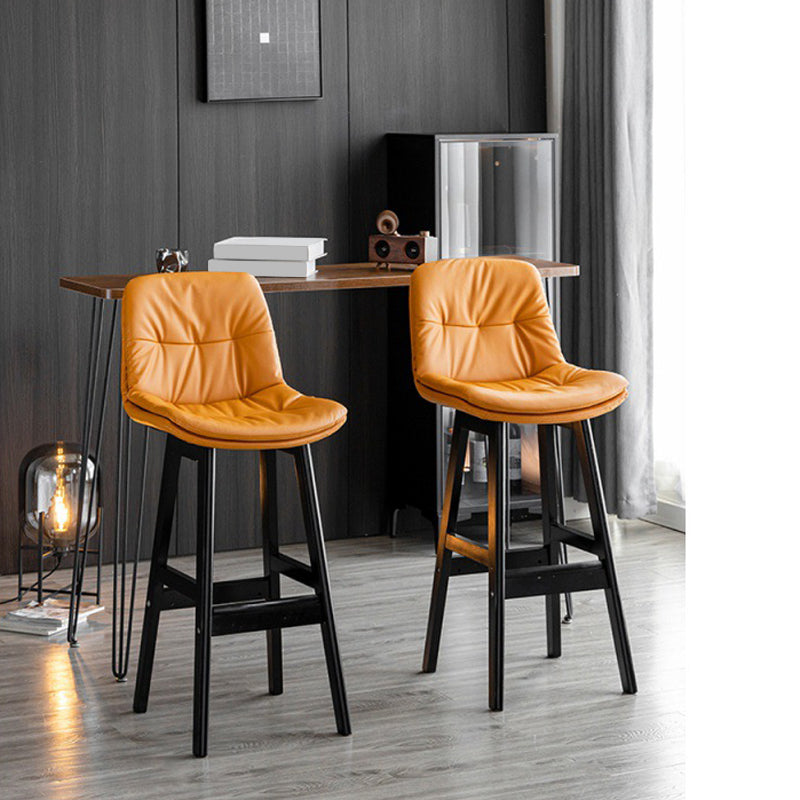 Scandinavian Leather Bar Stool 27.95'' Low Back Rubberwood Stool