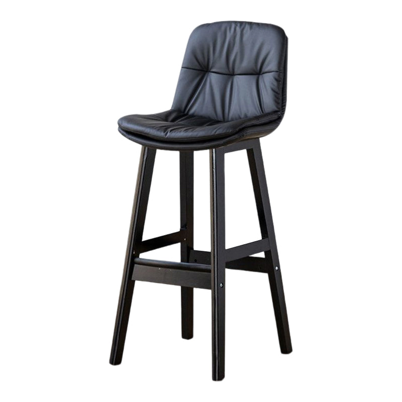 Scandinavian Leather Bar Stool 27.95'' Low Back Rubberwood Stool