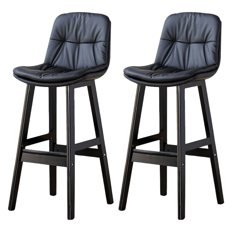 Scandinavian Leather Bar Stool 27.95'' Low Back Rubberwood Stool