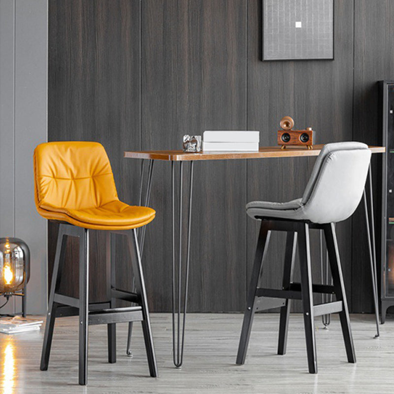 Scandinavian Leather Bar Stool 27.95'' Low Back Rubberwood Stool