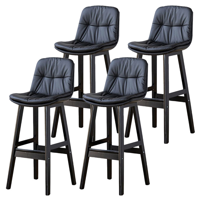 Scandinavian Leather Bar Stool 27.95'' Low Back Rubberwood Stool