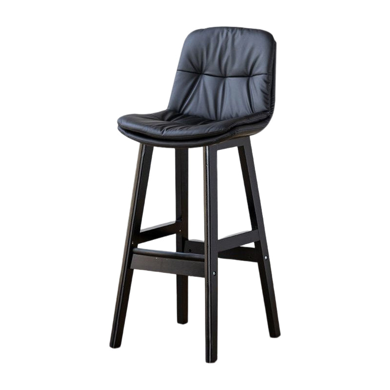 Scandinavian Leather Bar Stool 27.95'' Low Back Rubberwood Stool