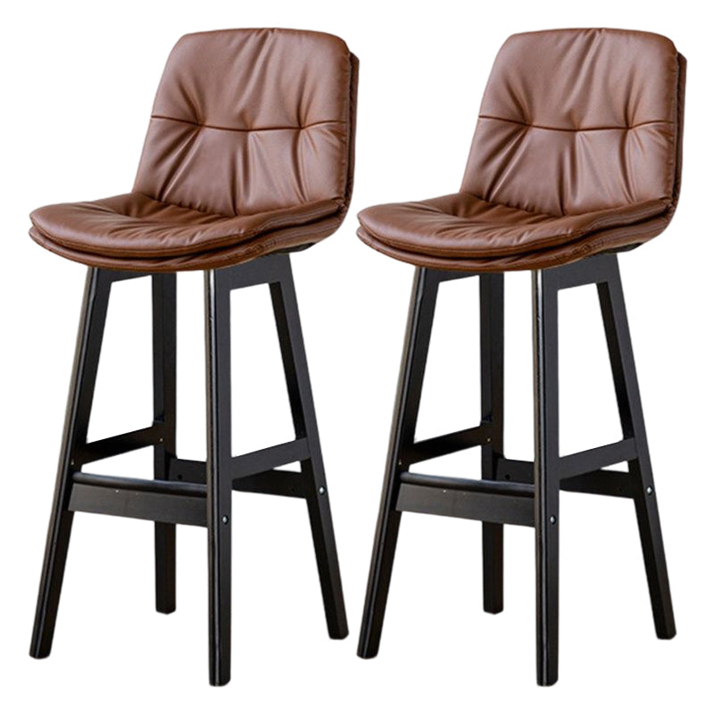 Scandinavian Leather Bar Stool 27.95'' Low Back Rubberwood Stool