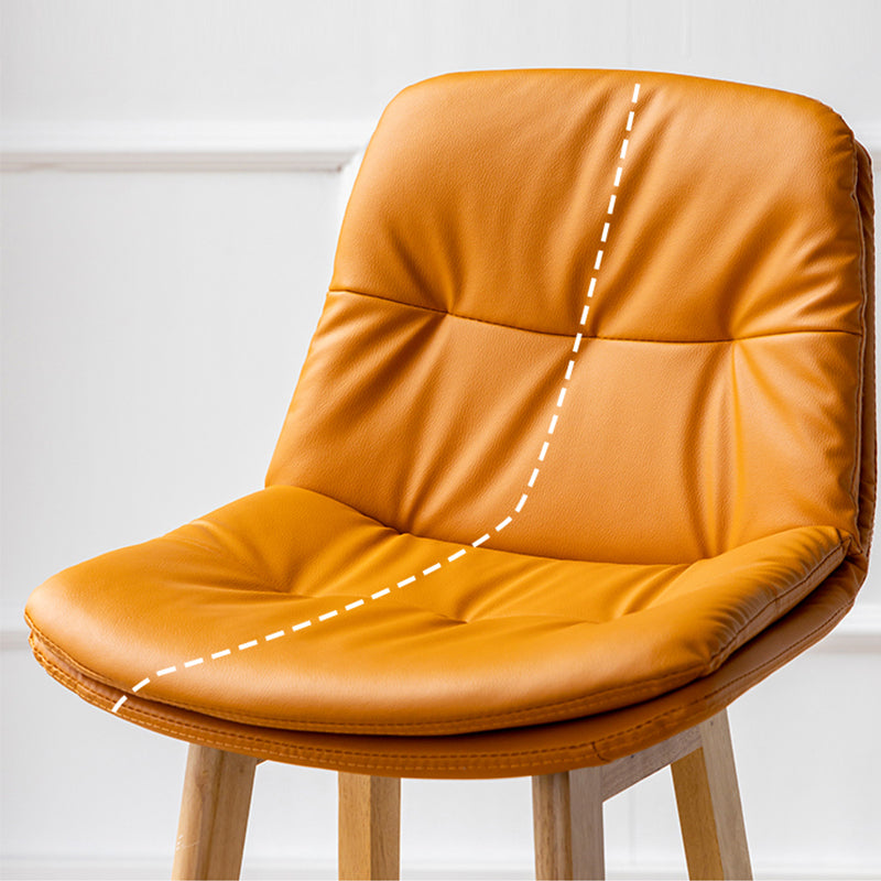 Scandinavian Leather Bar Stool 27.95'' Low Back Rubberwood Stool