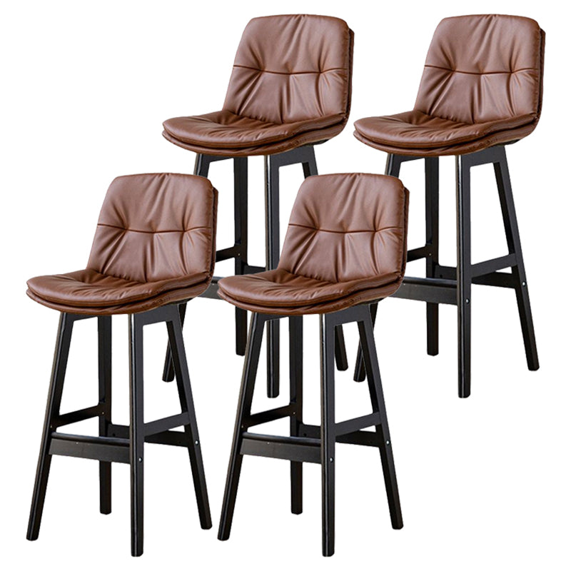 Scandinavian Leather Bar Stool 27.95'' Low Back Rubberwood Stool