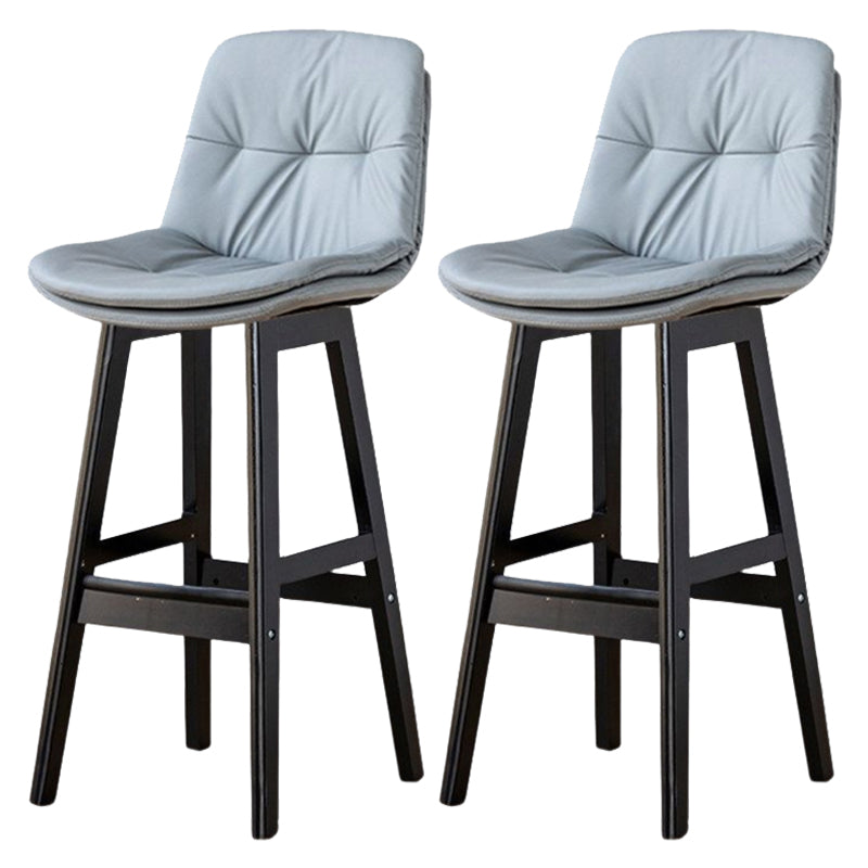 Scandinavian Leather Bar Stool 27.95'' Low Back Rubberwood Stool