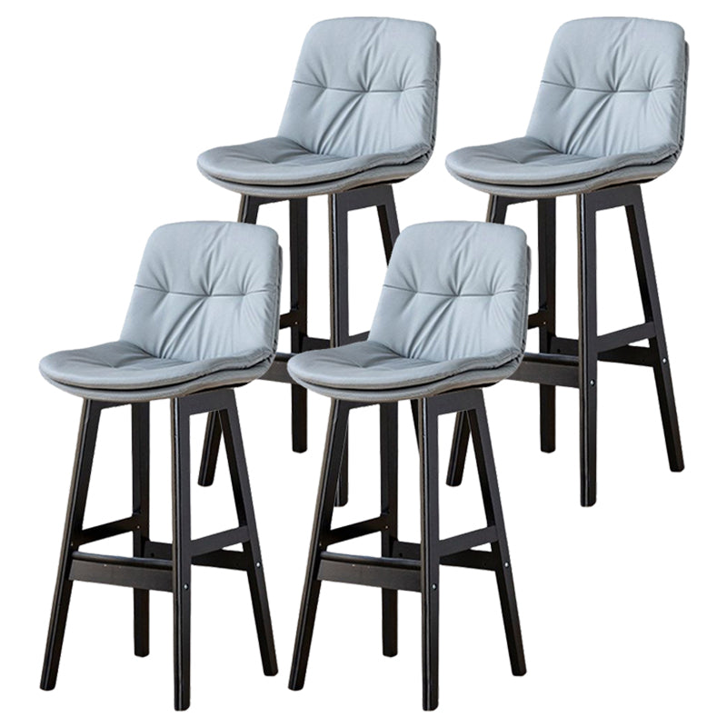 Scandinavian Leather Bar Stool 27.95'' Low Back Rubberwood Stool